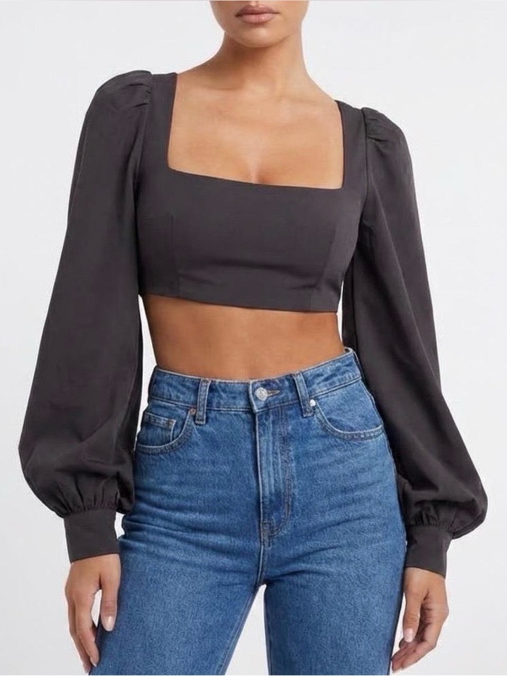 Naked wardrobe cropped balloon sleeves top small